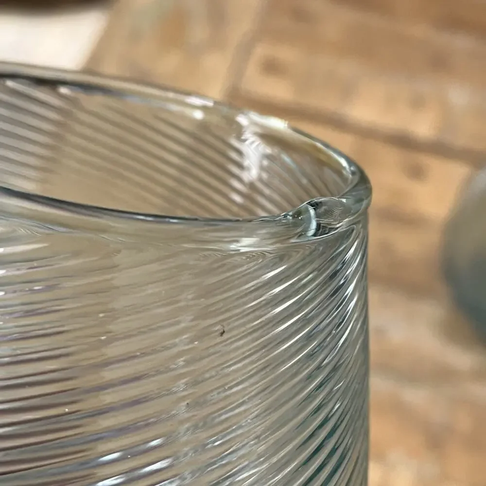 Aqua Blue Hand Blown Stemless Wine Glasses Spiral Design Set of 2
